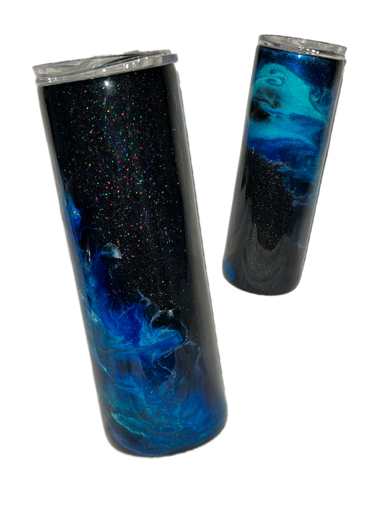 teal blue swirl over black holo